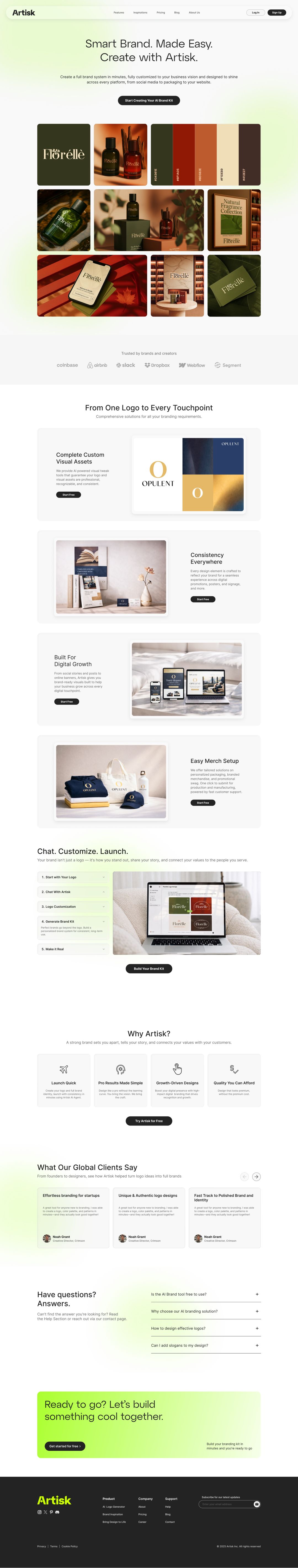 Final Artisk landing page redesign